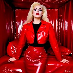 Euro Post Veg Leather Crop Jacket VTG Red Western Cropped Biker Stunning Sz 12